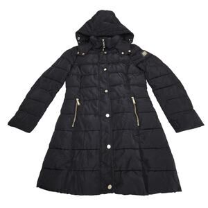 Calvin Klein Black Puffer Jacket Detachable Hood Knee High Coat Women's S